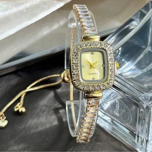 Stainless Steel Gold Zircon Watch Bracelet - Picture 5 of 5